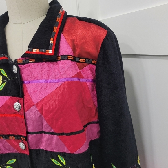 DRAPER'S & DAMON'S Women's Velvet & Silk Panels Embellished Jacket Size L - Picture 3 of 16